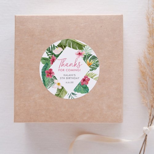 Aloha Pink Tropical Floral Birthday Classic Round Sticker