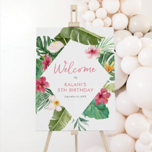 Aloha Pink Tropical Floral Birthday Welcome Sign