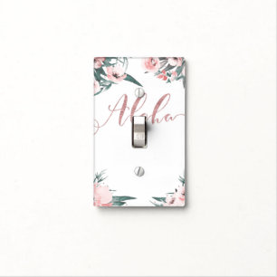 Aloha Pink Tropical Floral Modern Watercolor Light Switch Cover