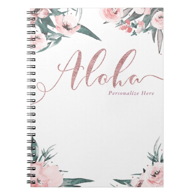 Aloha Pink Tropical Floral Modern Watercolor Notebook (Front)