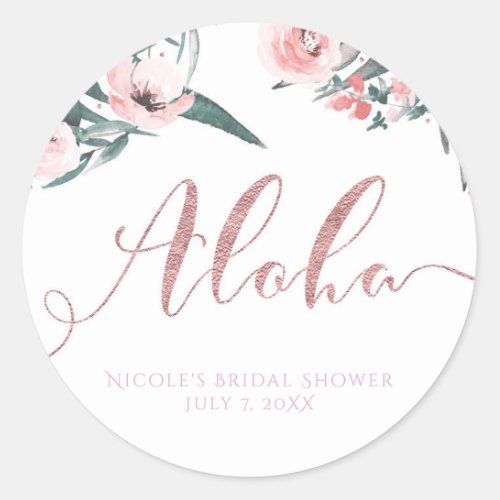 Aloha Pink Tropical Summer Floral Bridal Shower Classic Round Sticker