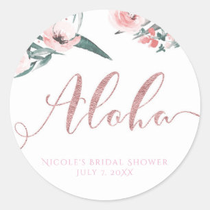 Aloha Pink Tropical Summer Floral Bridal Shower Classic Round Sticker