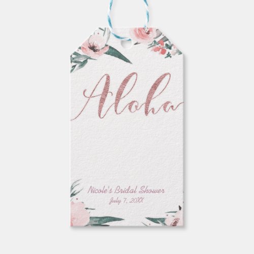 Aloha Pink Tropical Summer Floral Bridal Shower Gift Tags