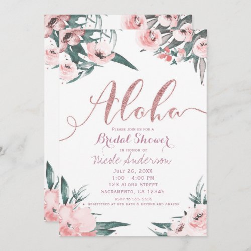 Aloha Pink Tropical Summer Floral Bridal Shower Invitation