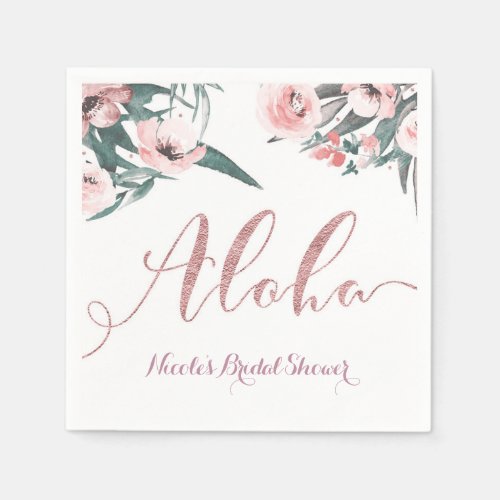 Aloha Pink Tropical Summer Floral Bridal Shower Paper Napkins