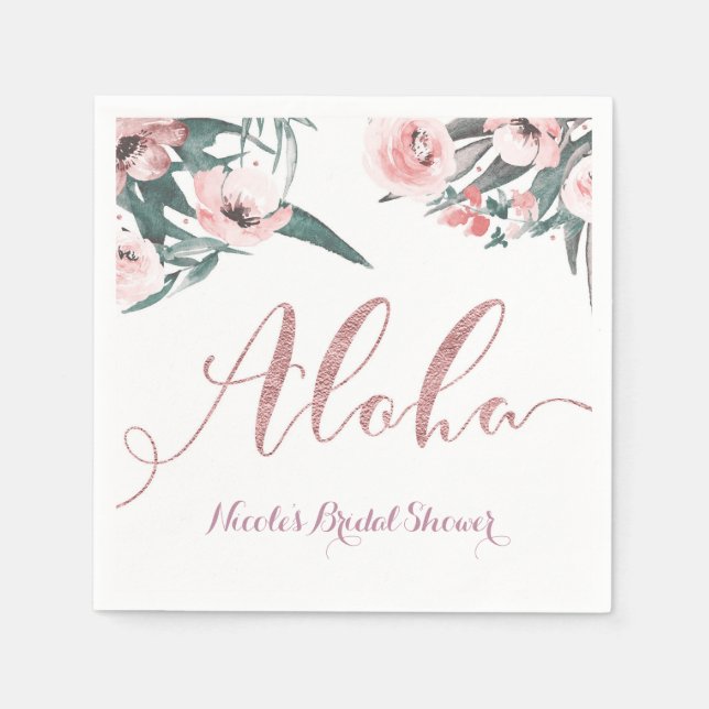 Aloha Pink Tropical Summer Floral Bridal Shower Paper Napkins (Front)
