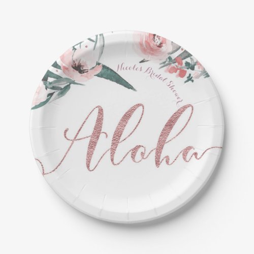 Aloha Pink Tropical Summer Floral Bridal Shower Paper Plates