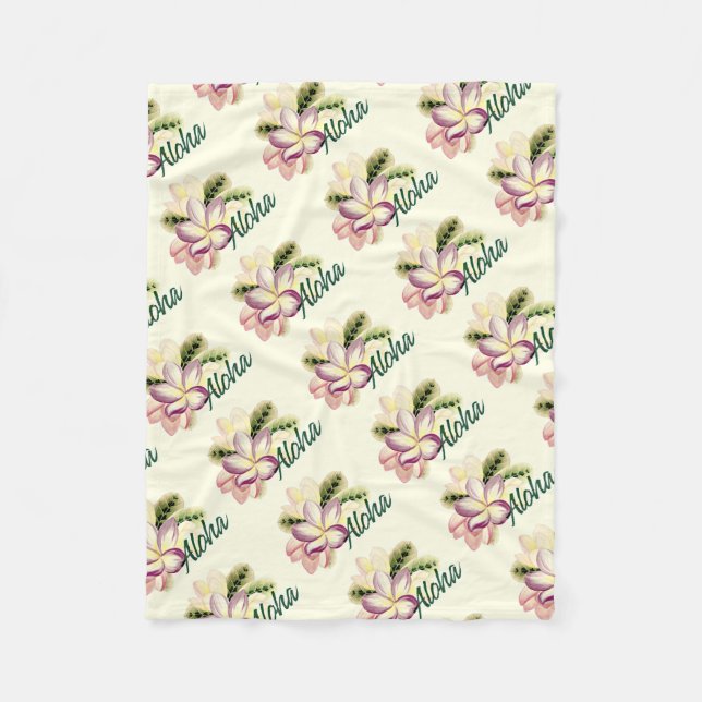 Aloha Plumeria Fleece Blanket (Front)