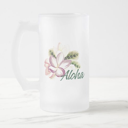 Aloha Plumeria Frosted Glass Beer Mug