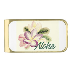 Aloha Plumeria Gold Finish Money Clip