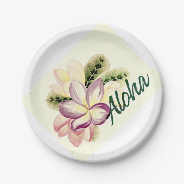 Aloha Plumeria Paper Plates (Front)