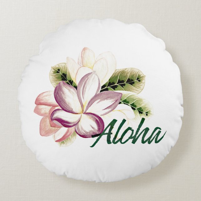 Aloha Plumeria Round Pillow (Front)