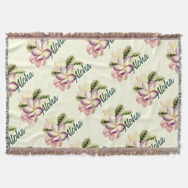 Aloha Plumeria Throw Blanket (Front)