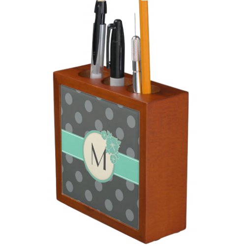 Aloha Polka Dot Pattern Monogram Desk Organizer