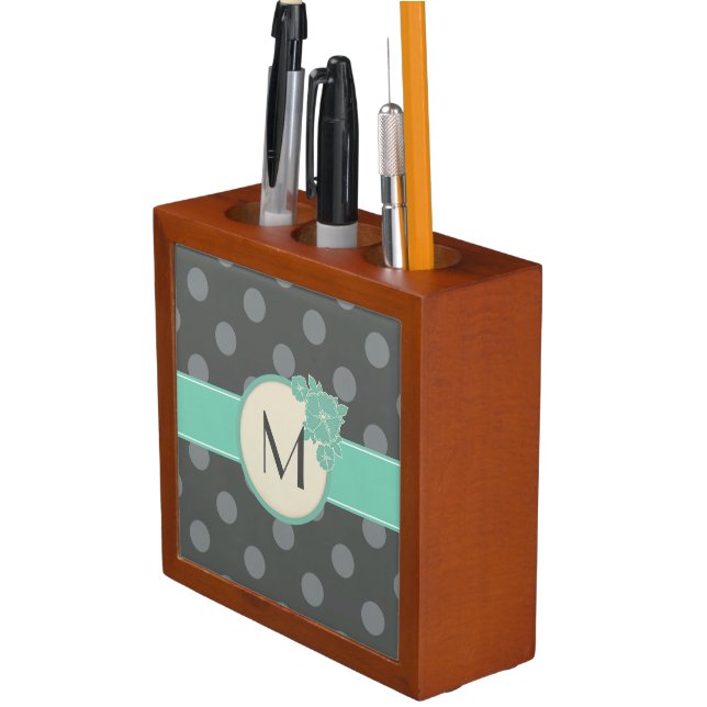 Aloha Polka Dot Pattern Monogram Desk Organizer (In Situ)
