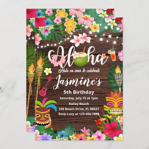 Aloha pool party Birthday invitation