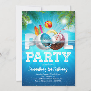 Aloha Pool Party Birthday Invitation