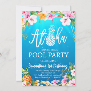 Aloha Pool Party Birthday Invitation