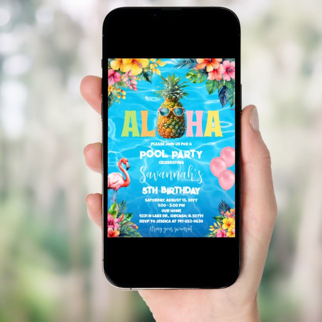 Aloha Pool Party Birthday Invitation (Front Digital)
