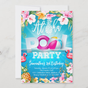 Aloha Pool Party Birthday Invitation