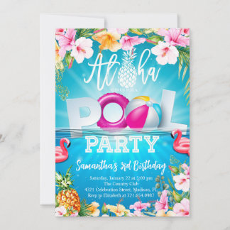 Aloha Pool Party Birthday Invitation