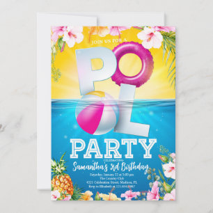 Aloha Pool Party Floral Birthday Invitation