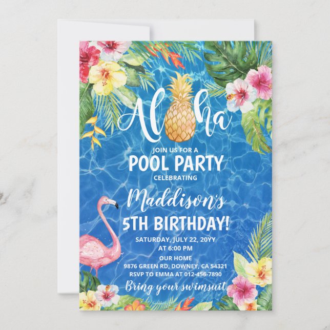 Aloha Pool Party Tropical Pineapple Birthday Invitation (Front)