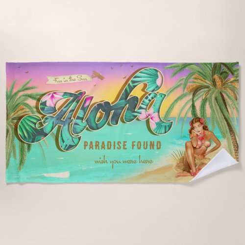 Aloha Postcard Style Fun in the Sun  Towel