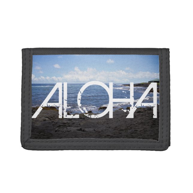 ALOHA Punalu'u Black Sand Beach Hawaii Tri-fold Wallet (Front)