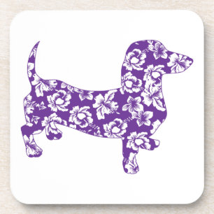 Aloha Purple Doxie Dachshund Beverage Coaster