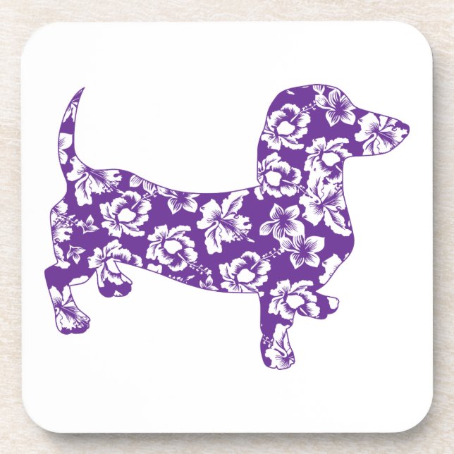 Aloha Purple Doxie Dachshund Beverage Coaster (Front)