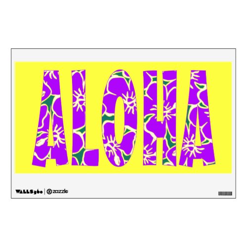 Aloha Purple Hibiscus Flowers Hawaiian Yellow Wall Decal