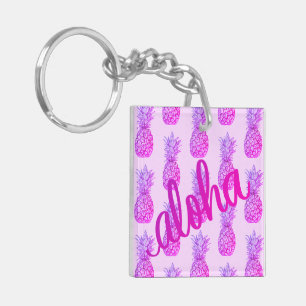 Aloha Purple Pineapple Square Keychain Mini
