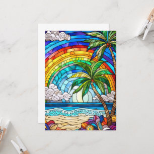 Aloha rainbow sky island stained glass art card