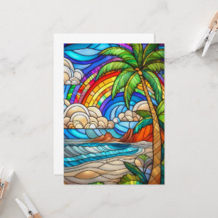 Aloha rainbow sky island stained glass art card