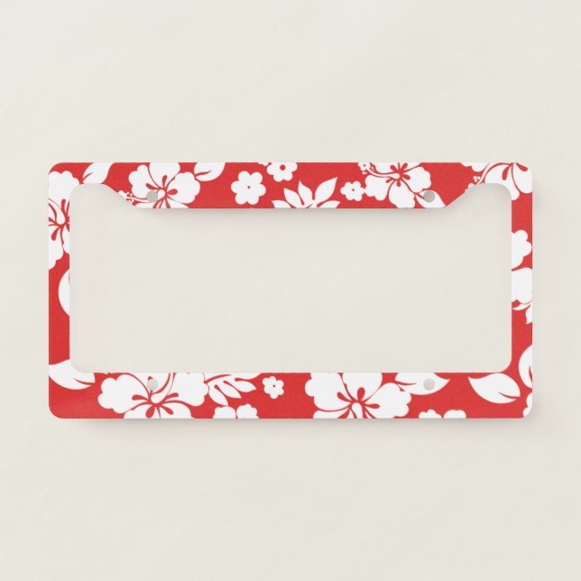 Aloha Red Classic Hawaiian Hibiscus Print License Plate Frame (Front)