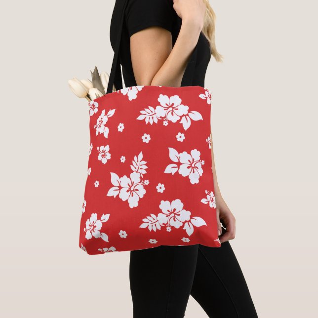 Aloha Red Classic Hawaiian Pattern Tote Bag (Close Up)