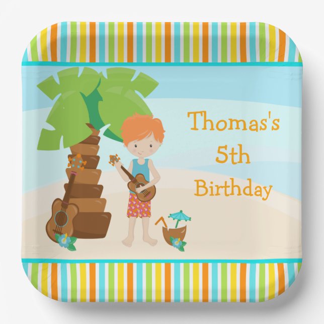 Aloha Red Hair Boy Party Paper Plates (Front)