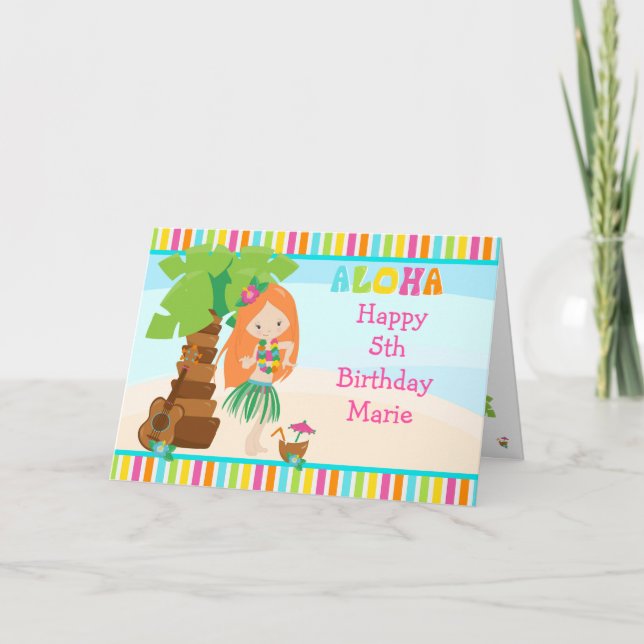 Aloha Red Hair Girl Birthday Card (Front)