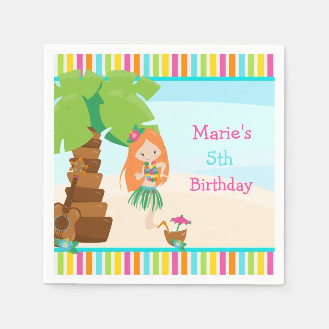 Aloha Red Hair Girl Party Napkins (Front)