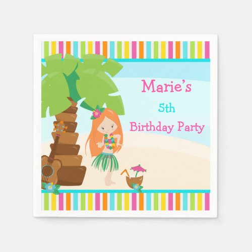 Aloha Red Hair Girl Party Paper Napkins