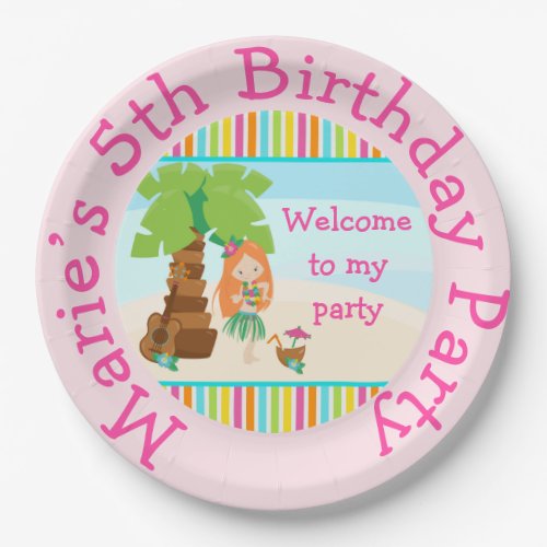 Aloha Red Hair Girl Party Paper Plates