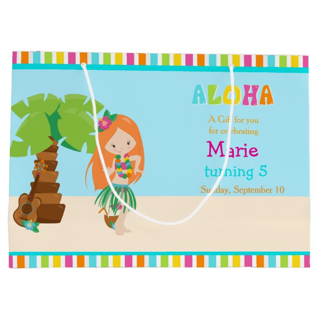 Aloha Red Hair Girl Thank You Large Gift Bag (Back)