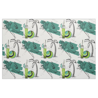ALOHA: RETRO BEACH GRAPHIC in AQUA and GREEN Fabric