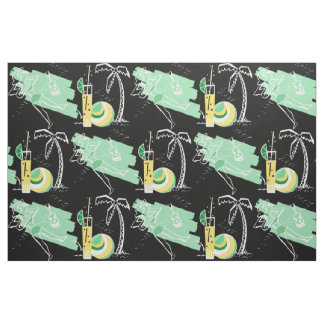 ALOHA: RETRO BEACH GRAPHIC in GREEN and YELLOW Fabric