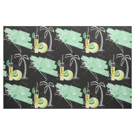 ALOHA: RETRO BEACH GRAPHIC in GREEN and YELLOW Fabric