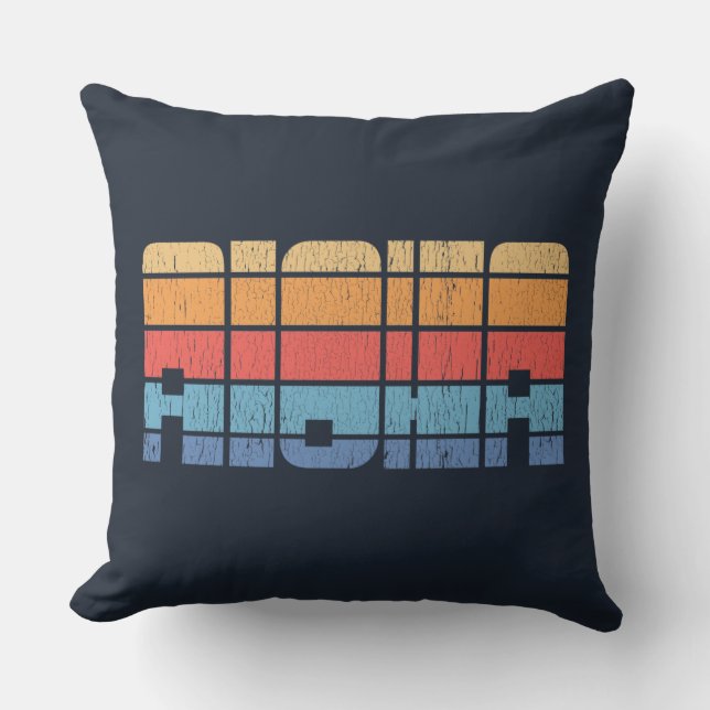 Aloha Retro Tropical Theme Distressed Housewarming Outdoor Pillow (Front)