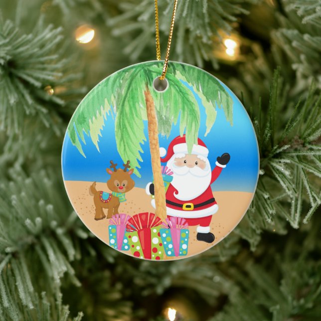 Aloha Santa And Friend Ceramic Ornament (Tree)
