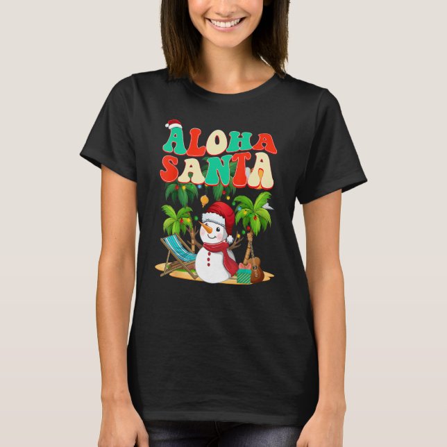 Aloha Santa Funny Christmas in July T-Shirt (Front)
