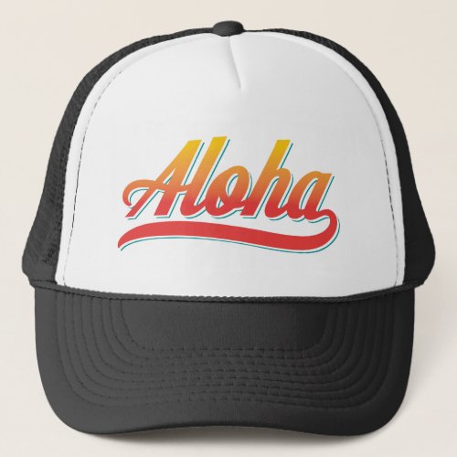 Aloha Script Orange and Teal Trucker Hat